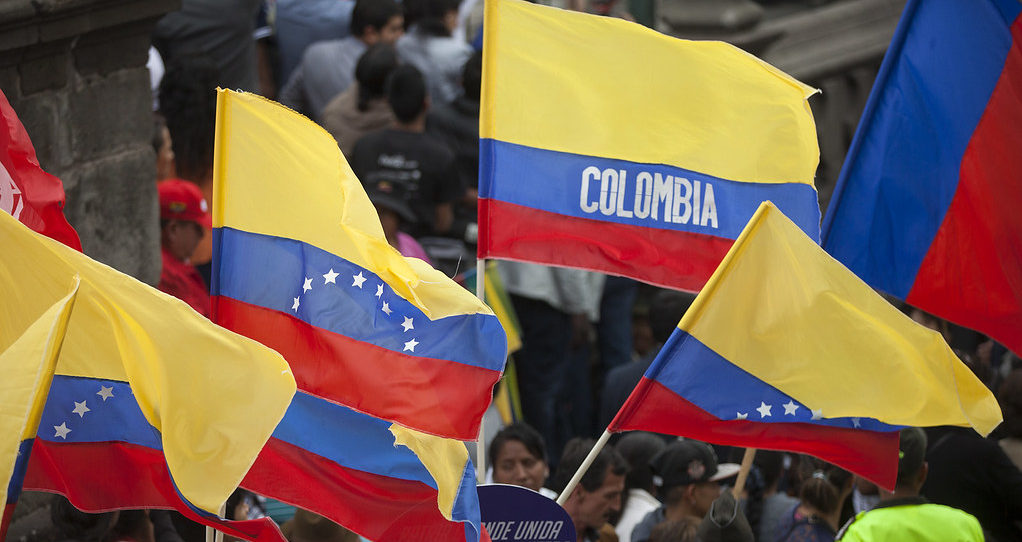Colombia and Venezuela historic relationship symbolized by their flags