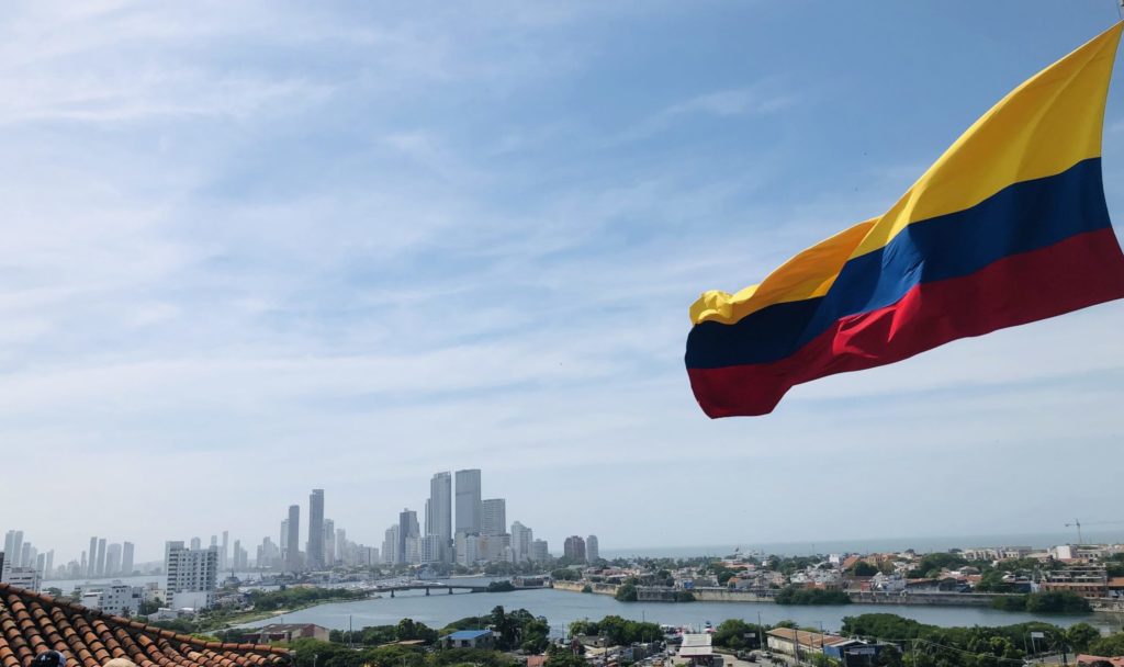The Colombian flag over Cartagena de Indias