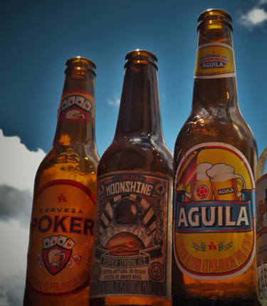 Colombian beer brands including Aguila, Poker and artisanala Moonshine